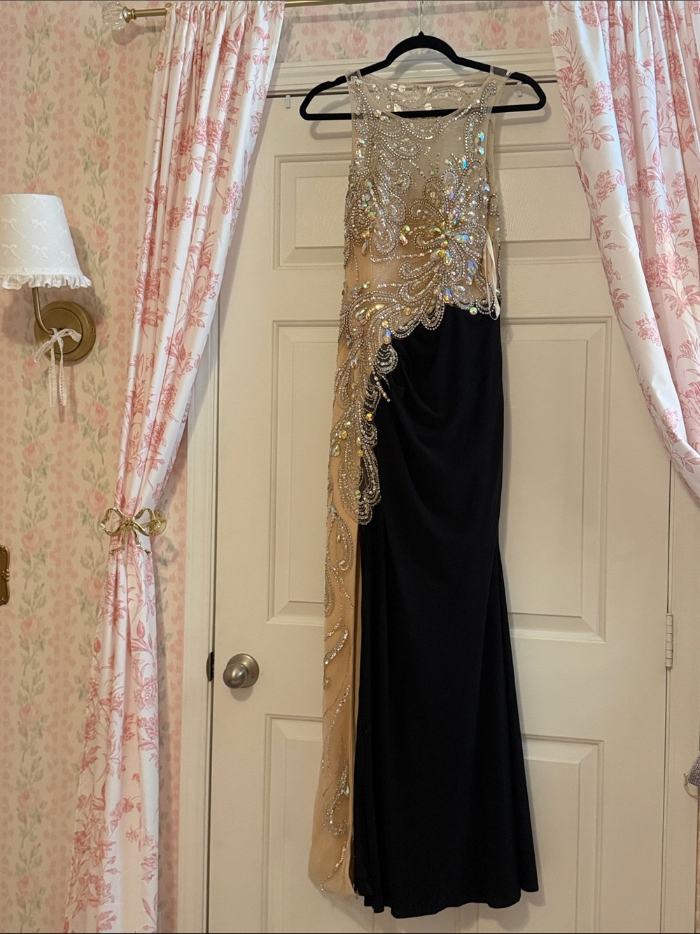 Cache Black and Nude Beaded Maxi Dress